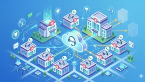 Современная иллюстрация облачной телефонии для масштабирования сети стоматологических клиник в едином цифровом пространстве